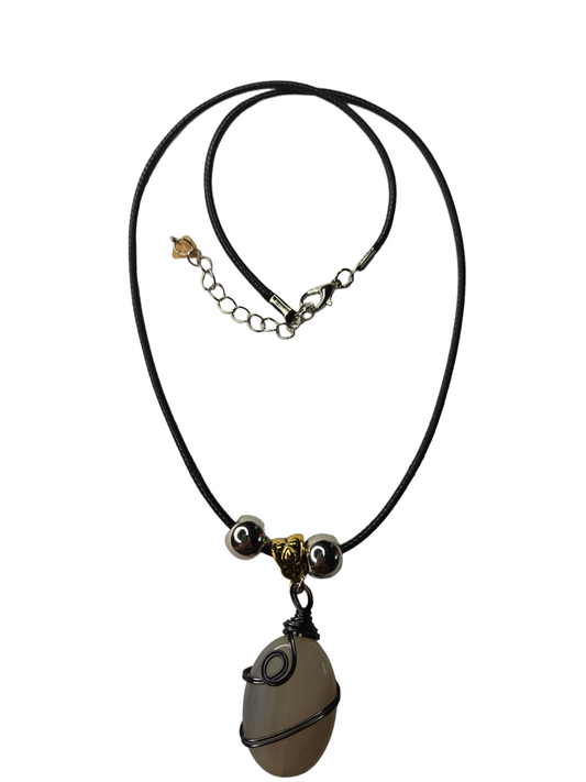 Beaded Jewelry Gift Set For Women featuring A Botswana Agate Gemstone Pendant, Hypoallergenic Fish Hook drop Earring, Silver Chain Bracelet